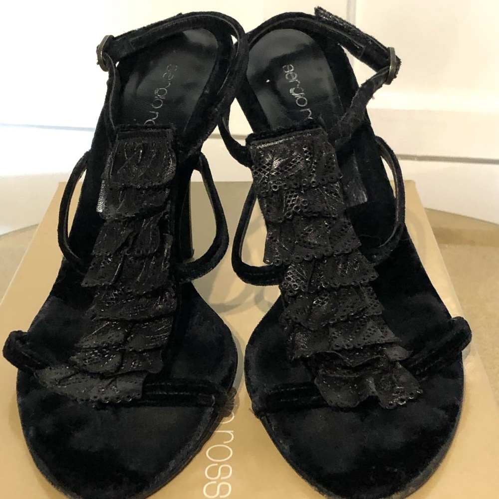 Sergio Rossi velvet leather detail sandals